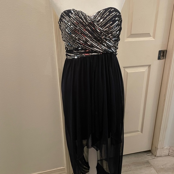 My Michelle Dresses & Skirts - My Michelle Navy party dress sequin strapless top sheer hi low skirt